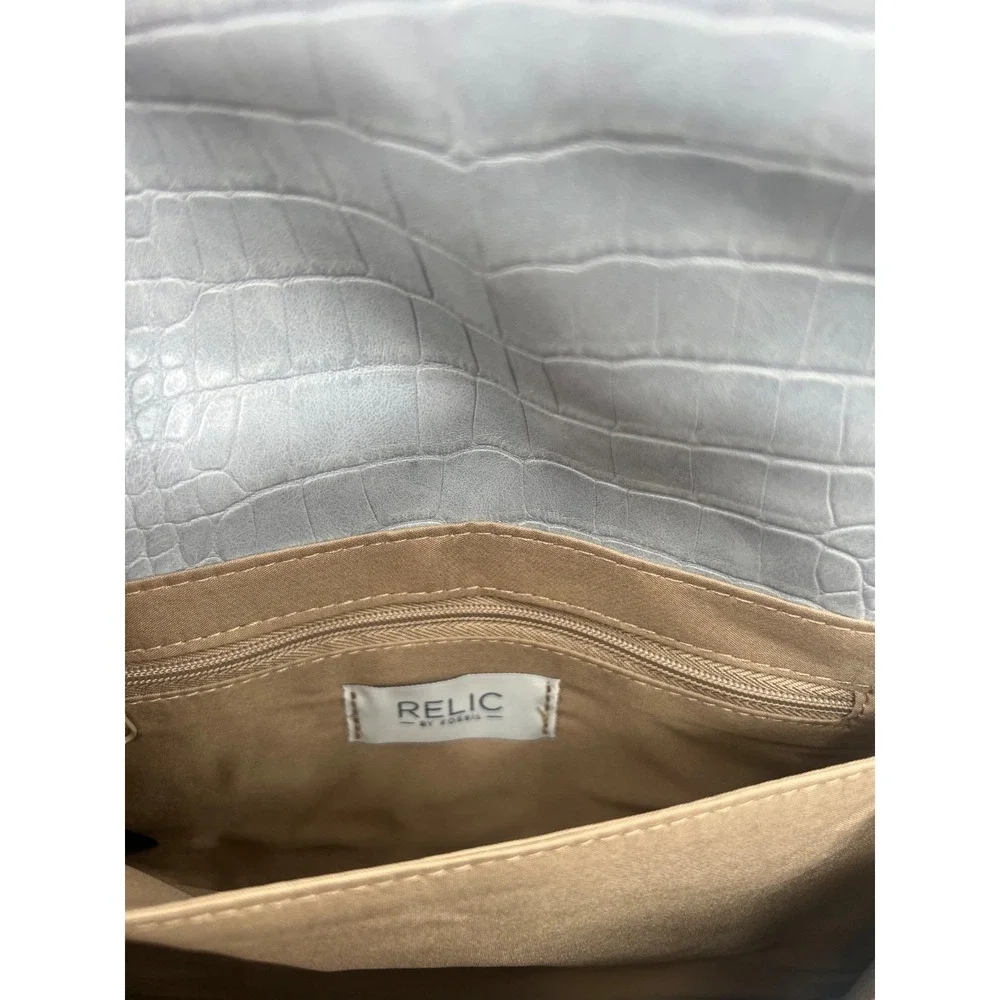 Relic by Fossil Gray Croc Embossed Crossbody Bag Purse Multi Pocket Adjustable